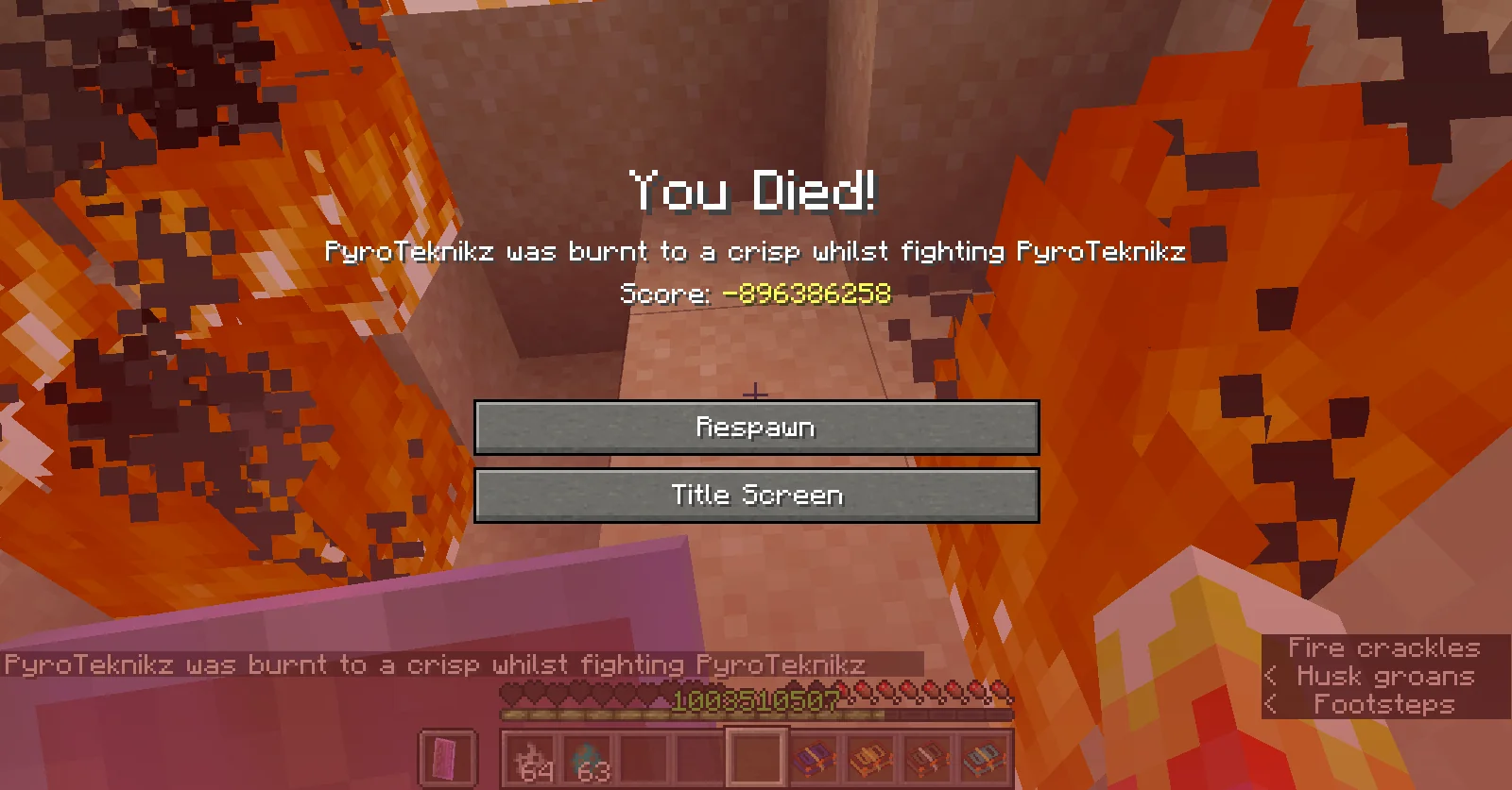 Minecraft death screen used by a Spectra game profile
